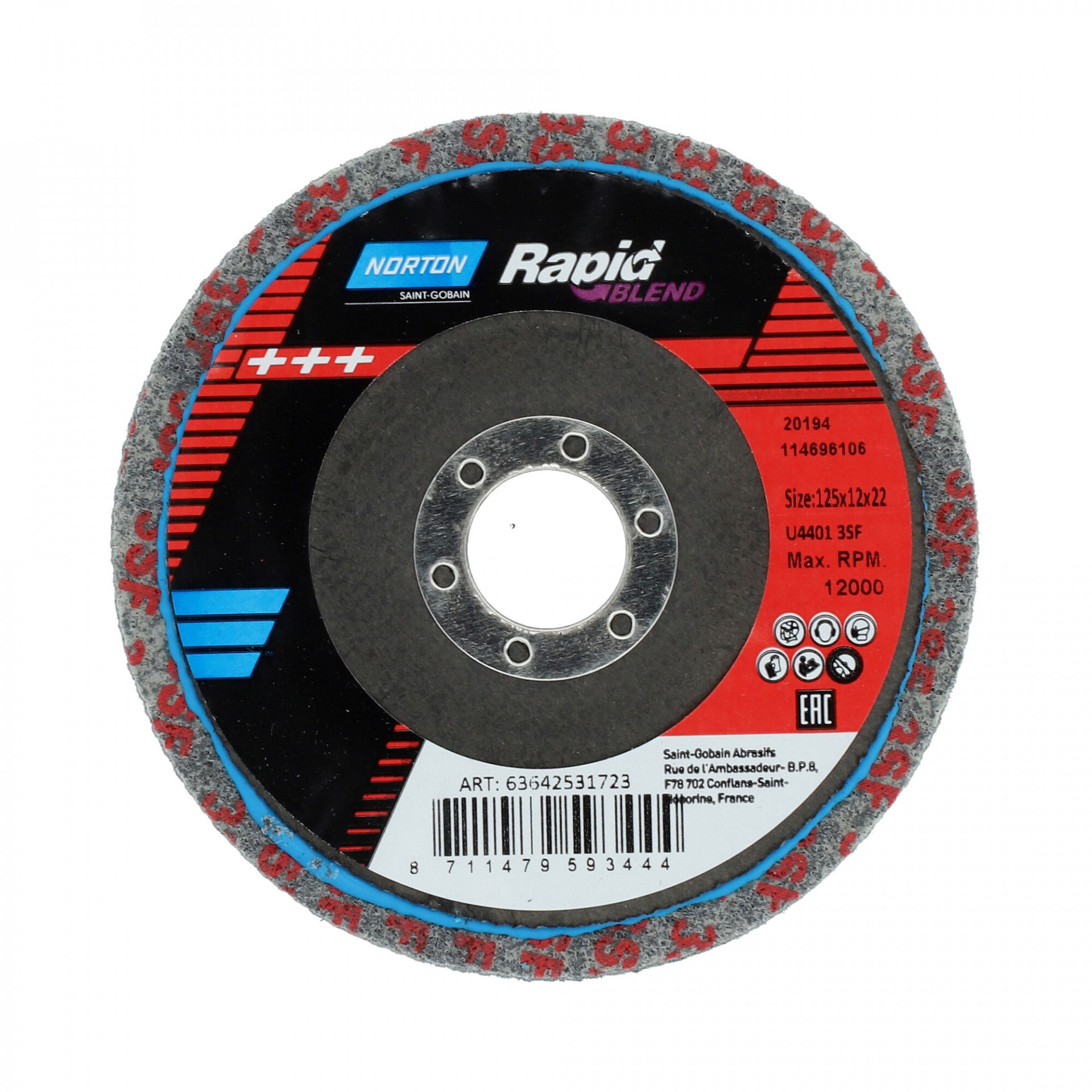 Norton Rapid Blend NEX DPC tisztítókorong Ø125x12x22 mm NEX3SF, 10 db/csomag termék fő termékképe