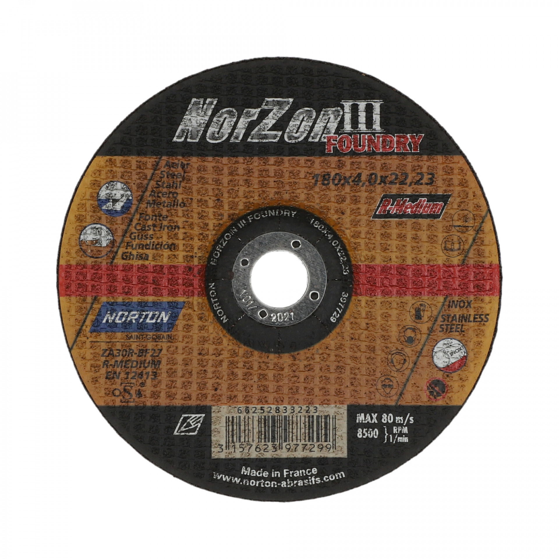 Norton Norzon III Foundry tisztítókorong 180x4,0x22,23mm ZA30T, 25 db/csomag termék fő termékképe