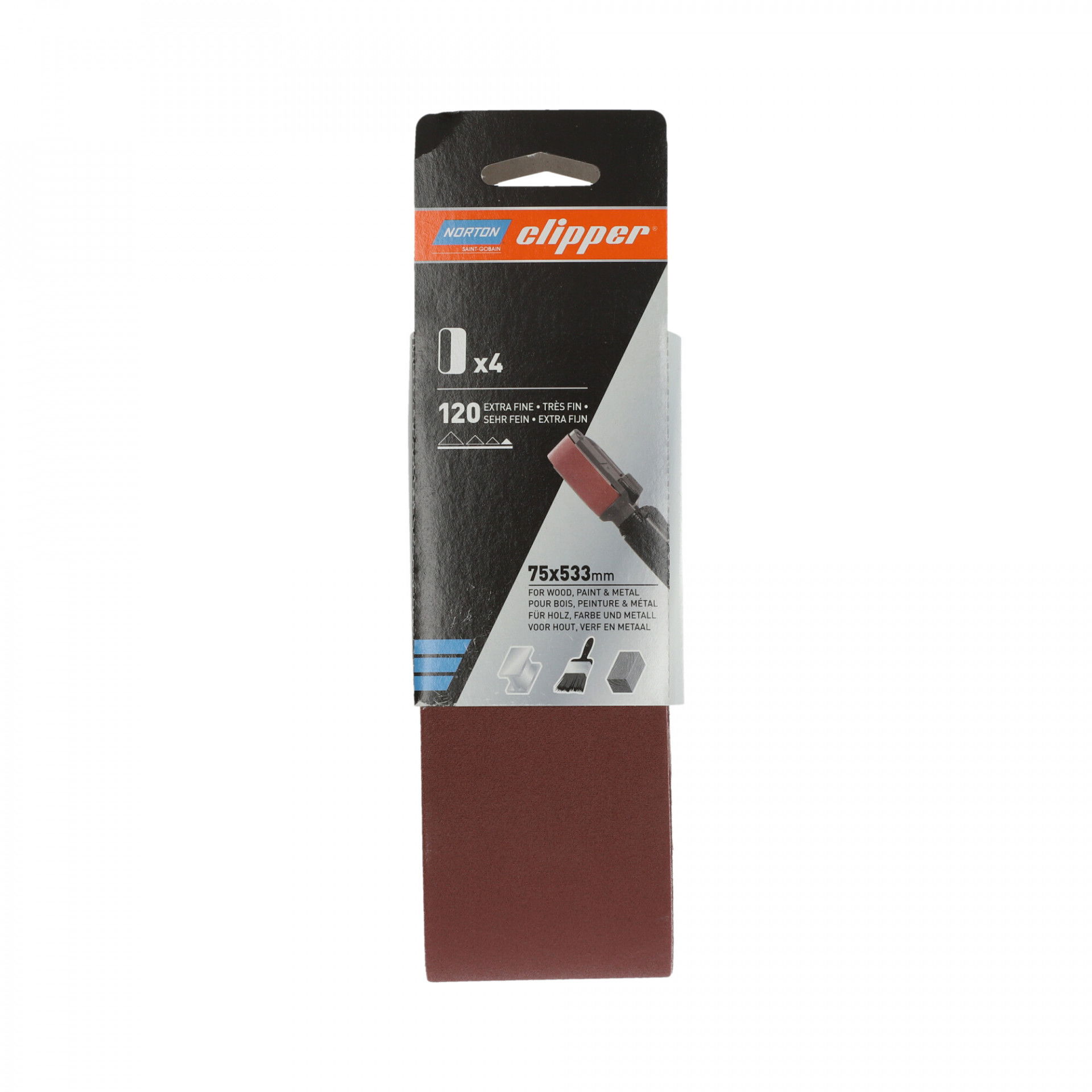 Norton Clipper R230 csiszolószalag kézi szalagcsiszolóhoz 75x533mm P120, 4 db/csomag termék fő termékképe