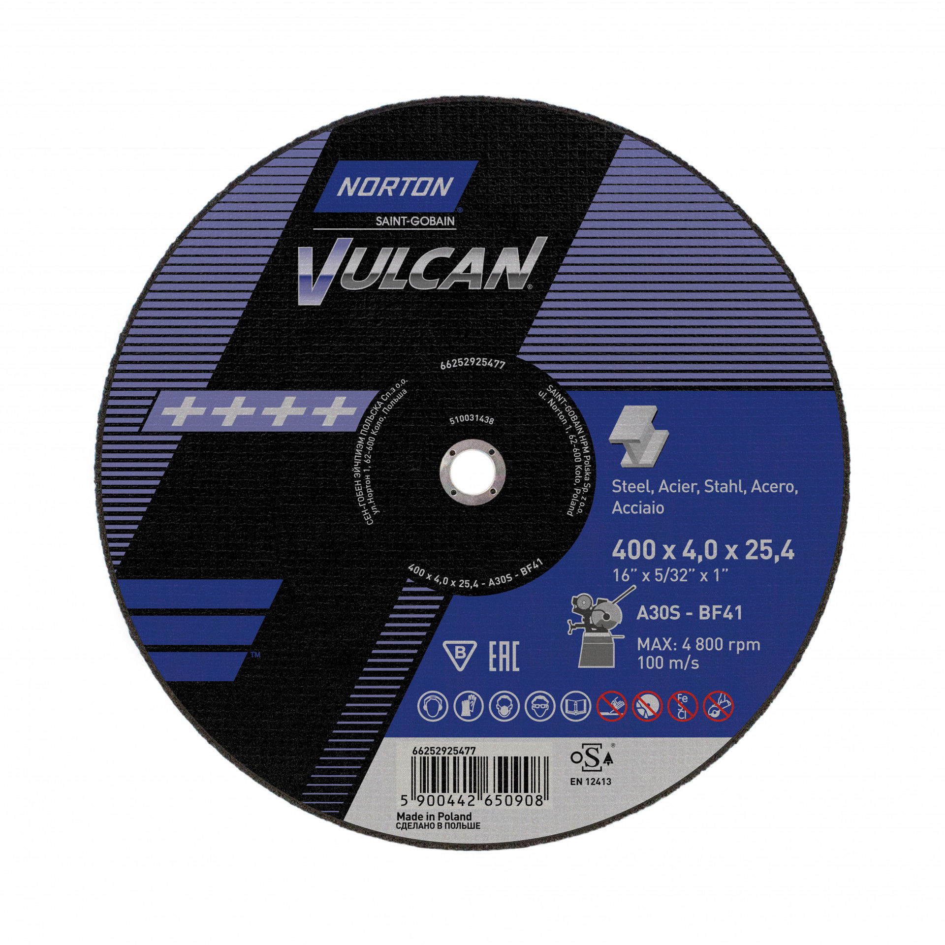 Norton Vulcan fém vágókorong 400x4,0x25,4mm A30S, 10 db/csomag termék fő termékképe